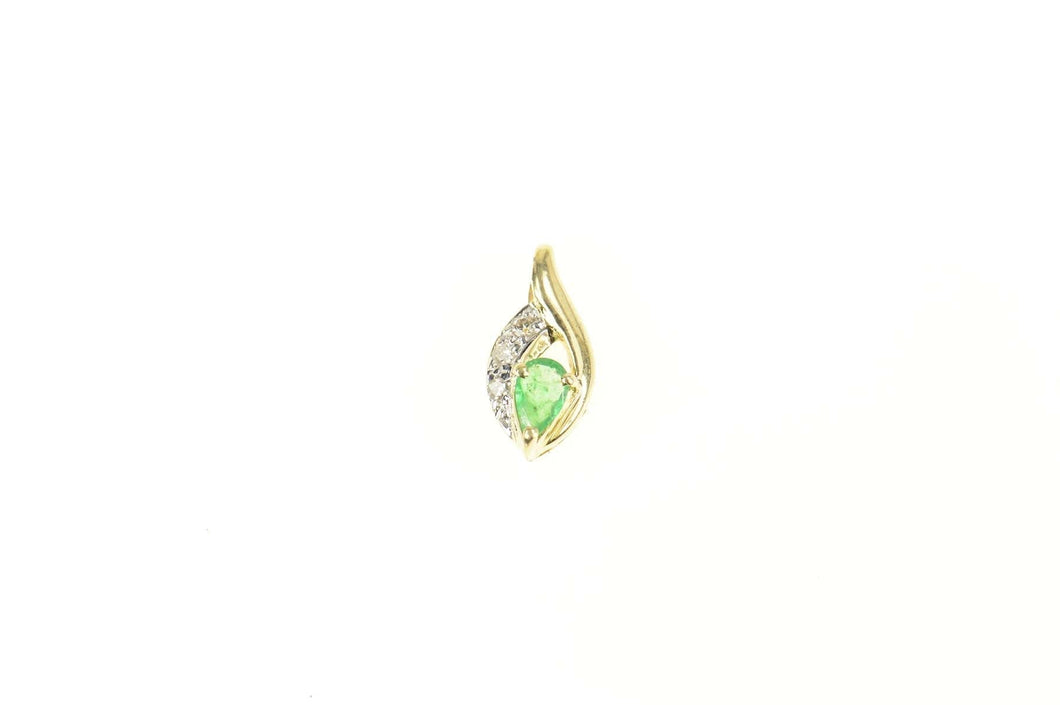 14K Marquise Emerald Diamond Accent Classic Pendant Yellow Gold
