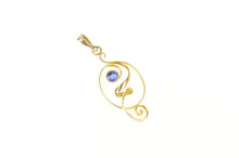 Load image into Gallery viewer, 14K Ornate Oval Swirl Statement Syn. Sapphire Pendant Yellow Gold