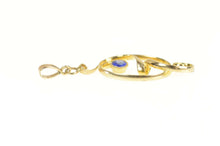 Load image into Gallery viewer, 14K Ornate Oval Swirl Statement Syn. Sapphire Pendant Yellow Gold