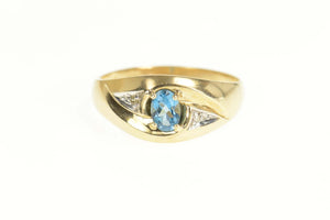 10K Blue Topaz Men's Diamond Accent Statement Ring Size 15.5 Yellow Gold