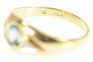 10K Blue Topaz Men's Diamond Accent Statement Ring Size 15.5 Yellow Gold