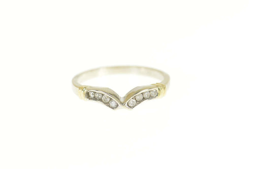 14K Diamond Two Tone Chevron Wedding Band Ring Size 5 White Gold