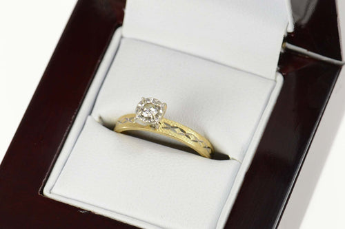 14K 1940's Diamond Solitaire Promise Engagement Ring Size 6.5 Yellow Gold