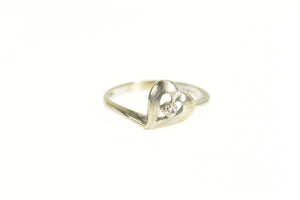 10K Retro Diamond Heart Bypass Promise Ring Size 5.5 White Gold