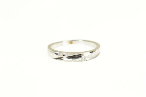 14K Classic Grooved Diamond Wedding Band Ring Size 5 White Gold