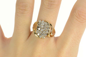 10K 1.00 Ctw Diamond Cluster Curvy Statement Ring Size 10.5 Yellow Gold