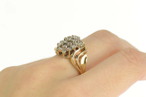 10K 1.00 Ctw Diamond Cluster Curvy Statement Ring Size 10.5 Yellow Gold
