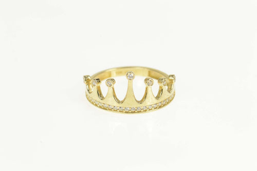 10K Ornate Tiara Crown Princess Queen CZ Ring Size 7 Yellow Gold