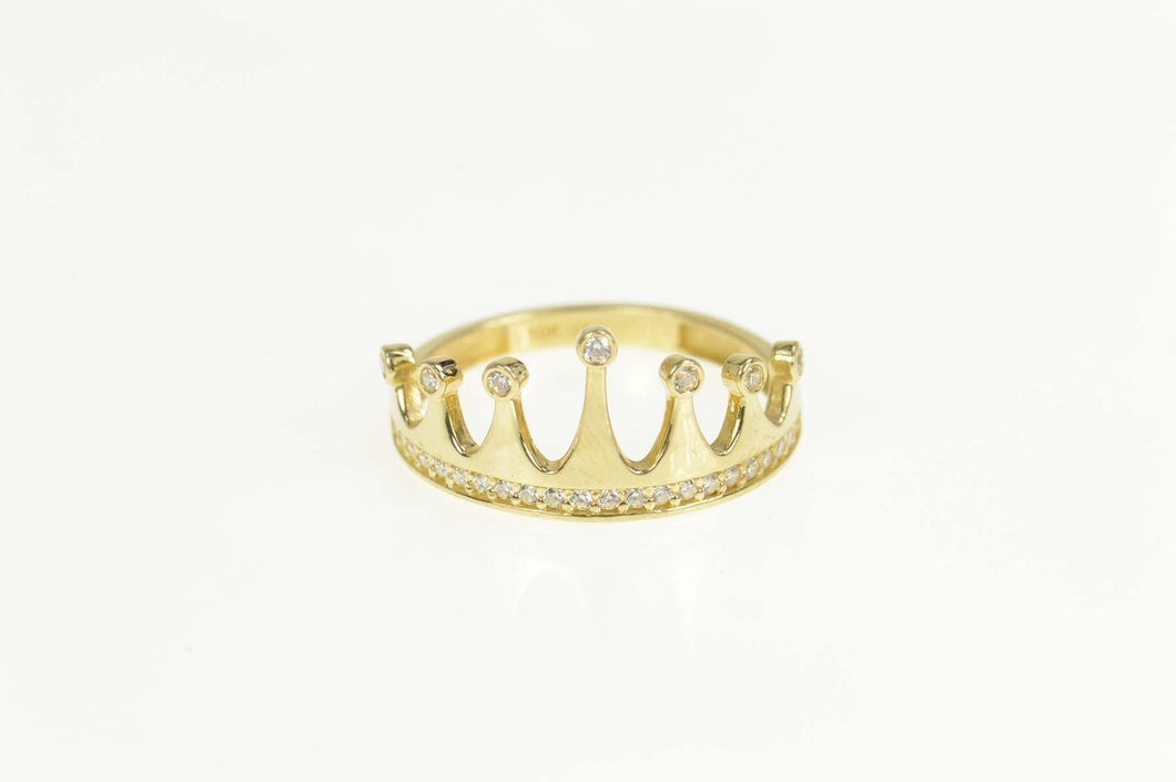 10K Ornate Tiara Crown Princess Queen CZ Ring Size 7 Yellow Gold