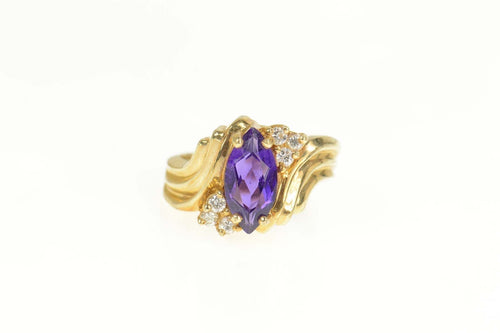 14K Marquise Amethyst Diamond Cluster Bypass Ring Size 6.5 Yellow Gold