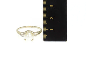 14K 1940's Classic Pearl Diamond Engagement Ring Size 10.25 Yellow Gold