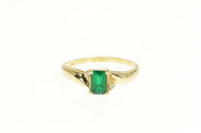 Load image into Gallery viewer, 14K Emerald Cut Syn. Emerald Diamond Accent Ring Size 8 Yellow Gold
