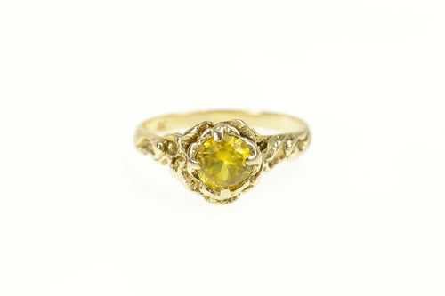 10K Ornate Rose Flower Yellow Citrine Statement Ring Size 6.25 Yellow Gold