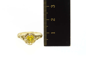 10K Ornate Rose Flower Yellow Citrine Statement Ring Size 6.25 Yellow Gold