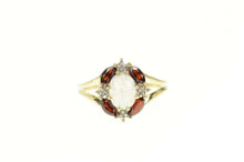 Load image into Gallery viewer, 10K Ornate Syn. Opal Garnet Diamond Cocktail Ring Size 7 Yellow Gold