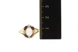 10K Ornate Syn. Opal Garnet Diamond Cocktail Ring Size 7 Yellow Gold