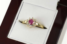 Load image into Gallery viewer, 14K Natural Ruby Diamond Halo Flower Engagement Ring Size 7.75 Yellow Gold