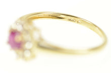 Load image into Gallery viewer, 14K Natural Ruby Diamond Halo Flower Engagement Ring Size 7.75 Yellow Gold