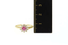 Load image into Gallery viewer, 14K Natural Ruby Diamond Halo Flower Engagement Ring Size 7.75 Yellow Gold