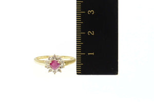 14K Natural Ruby Diamond Halo Flower Engagement Ring Size 7.75 Yellow Gold