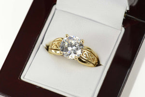 14K Solitaire Scroll Filigree Travel Engagement Ring Size 9 Yellow Gold