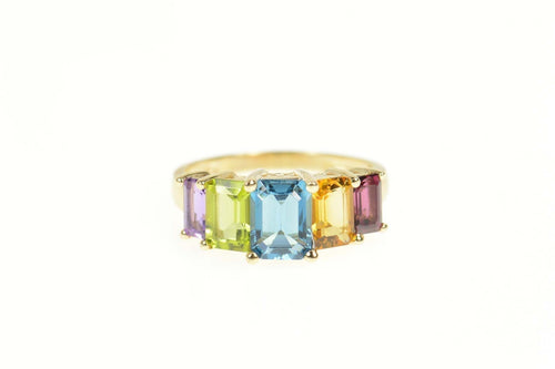14K Emerald Amethyst Topaz Citrine Garnet Peridot Ring Size 9 Yellow Gold
