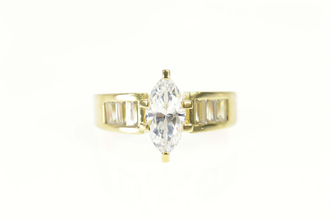 10K Marquise Baguette Accent Travel Engagement Ring Size 7 Yellow Gold