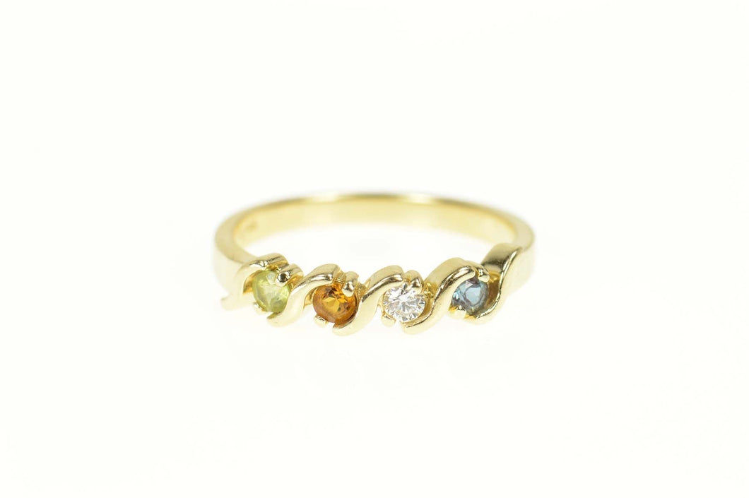 14K Diamond Peridot Citrine Syn. Alexandrite Ring Size 5.75 Yellow Gold