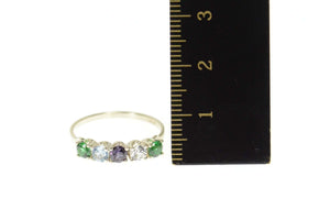 14K Retro Sim. Emerald Blue Topaz Sapphire CZ Ring Size 8 White Gold
