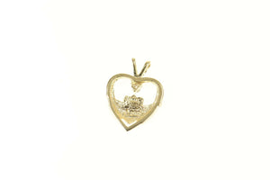 14K Two Tone Claddagh Diamond Heart Love Pendant Yellow Gold