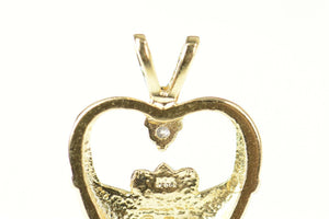 14K Two Tone Claddagh Diamond Heart Love Pendant Yellow Gold