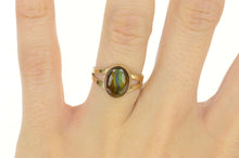 Load image into Gallery viewer, 14K Oval Fire Agate Cabochon Bezel Statement Ring Size 5.75 Yellow Gold