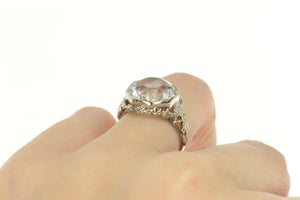 14K Art Deco Floral Vine Filigree Travel Engagement Ring Size 6.5 White Gold