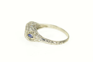 18K Art Deco Filigree 4.75mm Engagement Setting Ring Size 7.5 White Gold