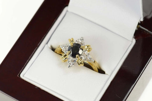 14K Natural Sapphire Cluster Accent Halo Ring Size 7 Yellow Gold