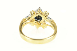 14K Natural Sapphire Cluster Accent Halo Ring Size 7 Yellow Gold