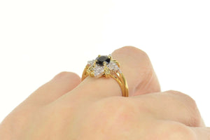 14K Natural Sapphire Cluster Accent Halo Ring Size 7 Yellow Gold