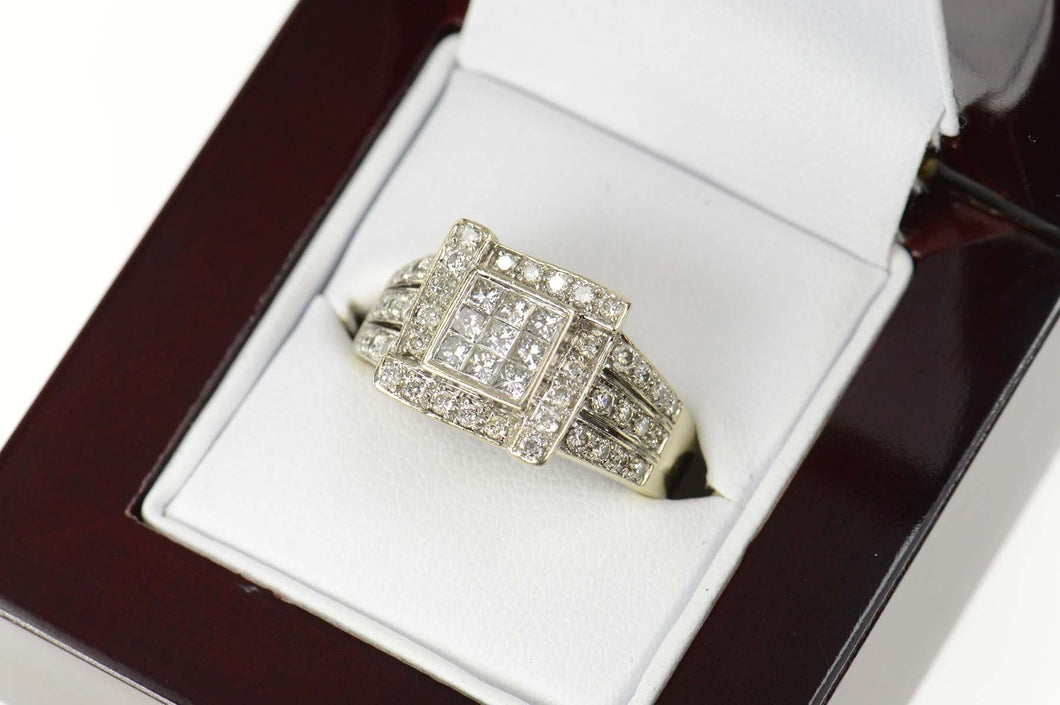 14K 0.75 Ctw Squared Diamond Cluster Engagement Ring Size 8 White Gold