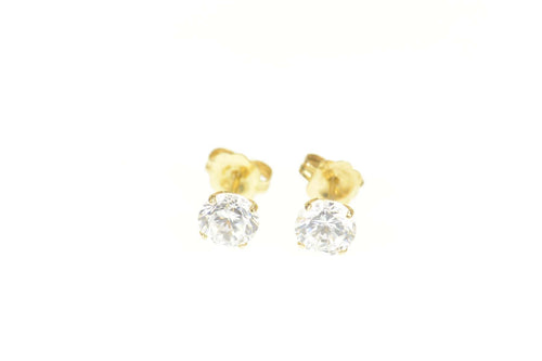14K Round Solitaire Classic Simple CZ Stud Earrings Yellow Gold