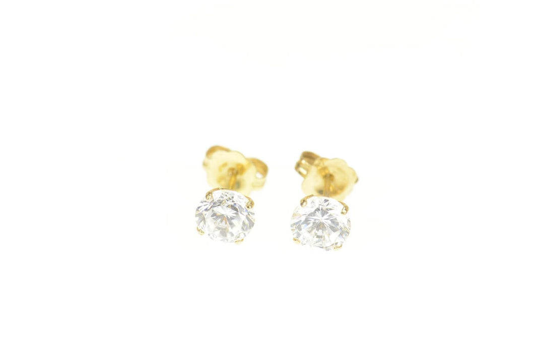 14K Round Solitaire Classic Simple CZ Stud Earrings Yellow Gold