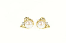 Load image into Gallery viewer, 14K Classic Pearl Diamond Accent Stud Earrings Yellow Gold
