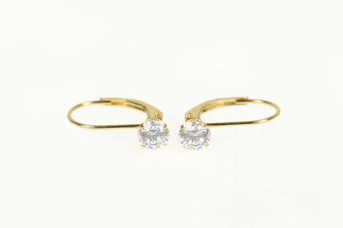 14K Round Classic Solitaire CZ Lever Back Earrings Yellow Gold