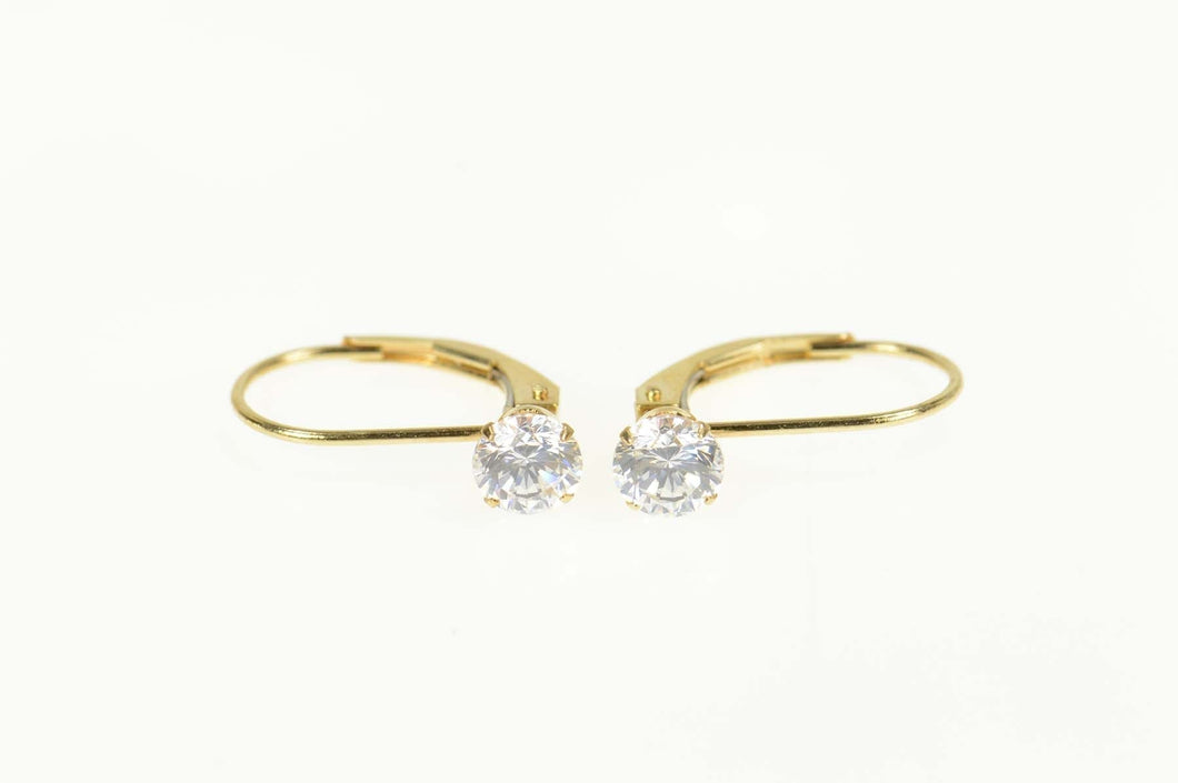 14K Round Classic Solitaire CZ Lever Back Earrings Yellow Gold