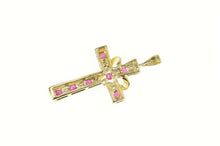 Load image into Gallery viewer, 10K Ruby Diamond Channel Cross Christian Pendant Yellow Gold