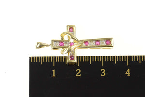 10K Ruby Diamond Channel Cross Christian Pendant Yellow Gold