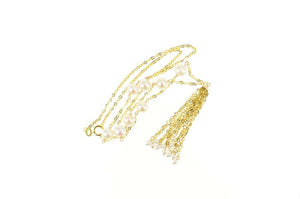 14K Pearl Fringe Tassel Dangle Chain Link Necklace 18" Yellow Gold