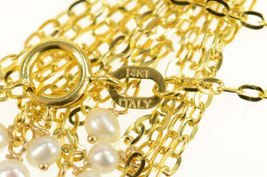 14K Pearl Fringe Tassel Dangle Chain Link Necklace 18" Yellow Gold