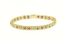 Load image into Gallery viewer, 14K Sapphire Ruby Emerald Princess Square Chain Necklace 7&quot; Yellow Gold