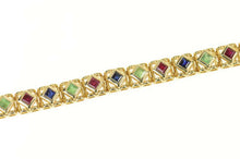 Load image into Gallery viewer, 14K Sapphire Ruby Emerald Princess Square Chain Necklace 7&quot; Yellow Gold
