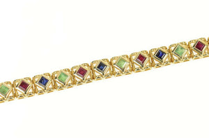 14K Sapphire Ruby Emerald Princess Square Chain Necklace 7" Yellow Gold